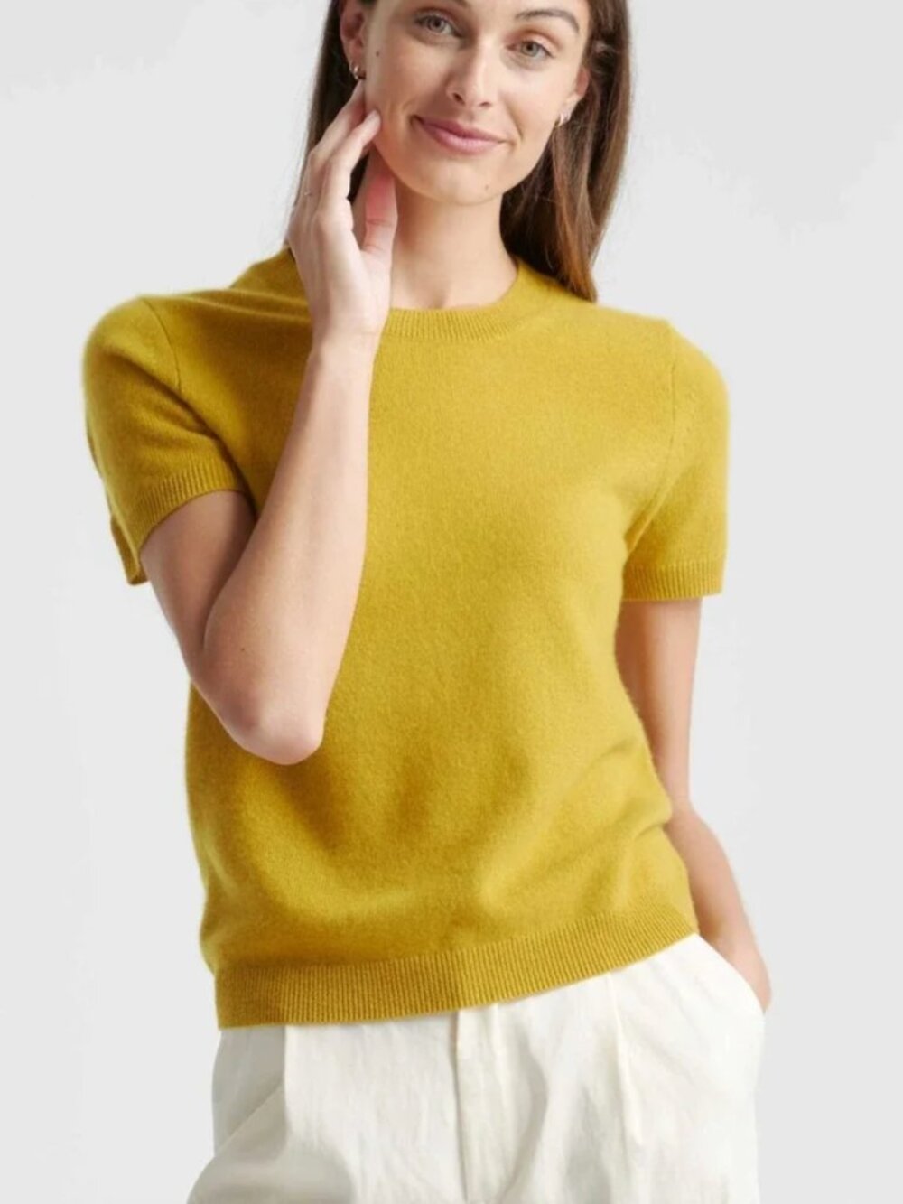 Quince Mongolian Cashmere Tee in Spicy Mustard
